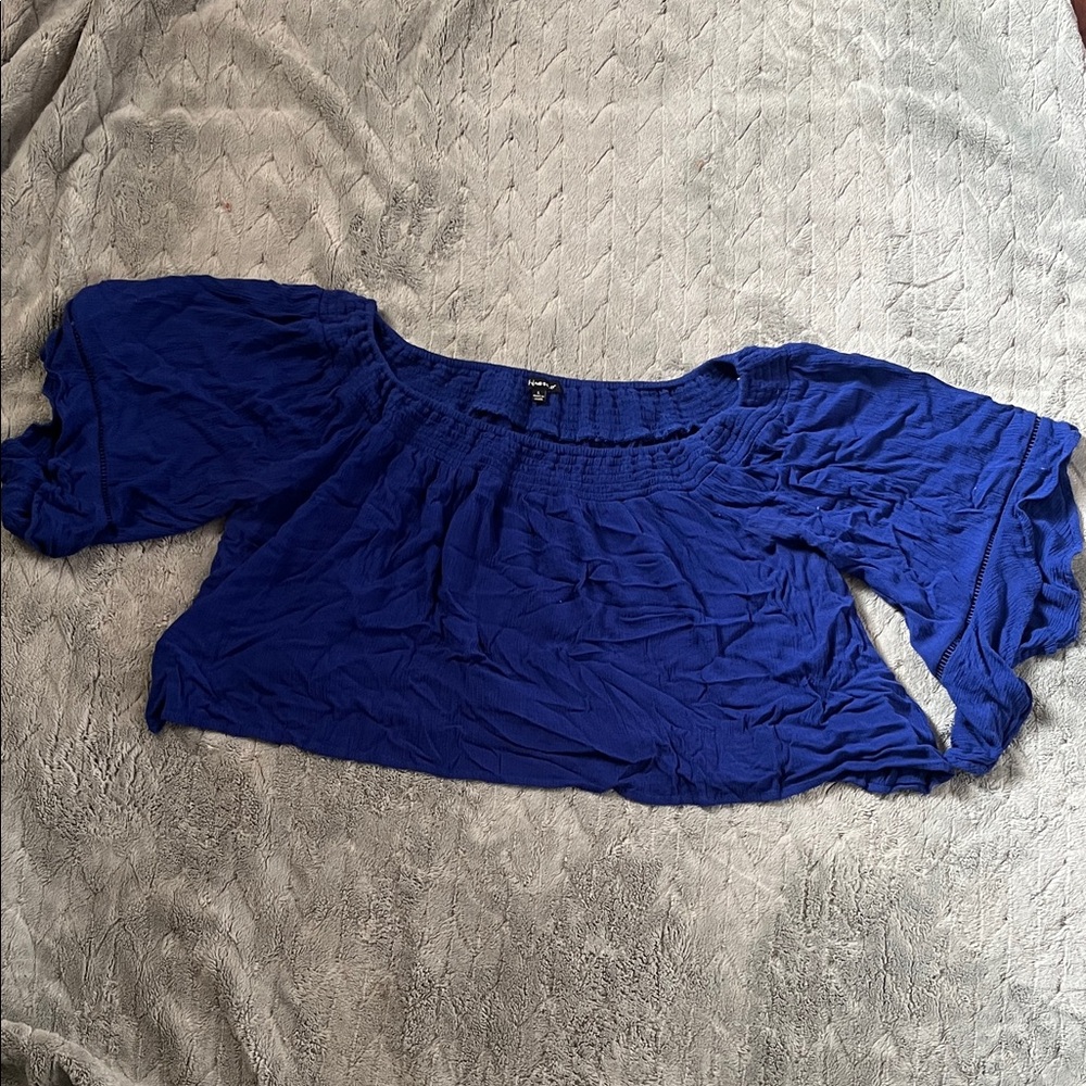 Shinestar Royal Blue Off-Shoulder Crop Top